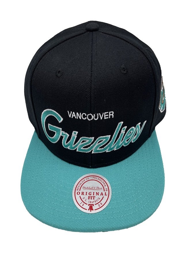 Mitchell & Ness Vancouver Grizzlies Team Script 2.0 Snapback Hat Adjustable Cap - Black/Teal/Hardwood Classics - Image 1