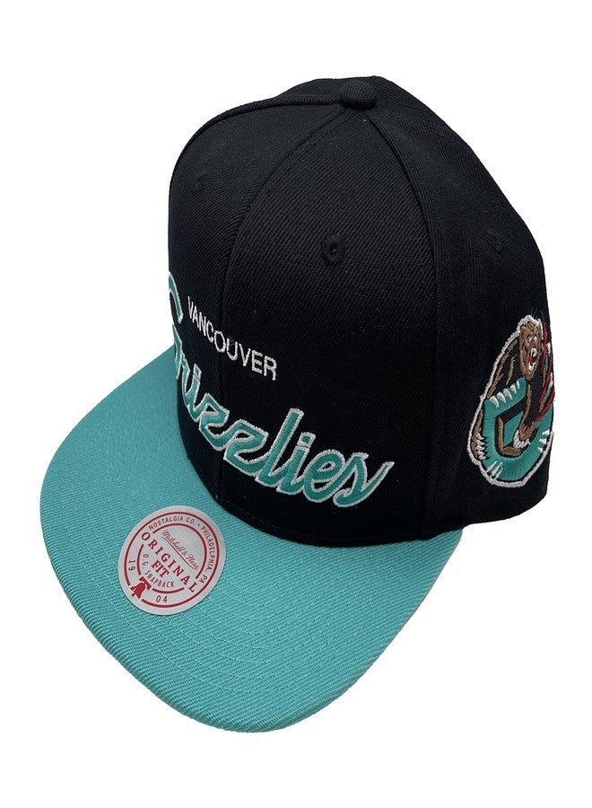 Mitchell & Ness Vancouver Grizzlies Team Script 2.0 Snapback Hat Adjustable Cap - Black/Teal/Hardwood Classics - Image 2