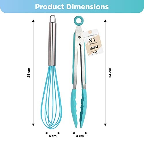 NFI essentials Silicone Whisk and Tong Set, Non-Stick Cooking Safe Set of 2 Silicone Set for Egg Beater, Frying, Whisking, Grillin, Dishwasher Safe Whisks for Cooking Heat Resistant - Image 4