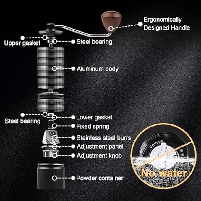 Coocake Manual Coffee Grinder With Conical Burr Hand Coffee Grinder With Adjustable Setting Capacity 30G Stainless Steel Coffee Bean Grinder For Espresso To French Press - Image 3
