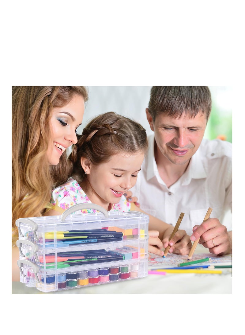 SYOSI Storage Box with Handles, 2 x 3 Tier Clear Plastic Storage Box with Lid, Pen Drawing Tools Container Lid, Portable Pencil Case for Art & Craft Toys, Sewing Accessories  - Image 3