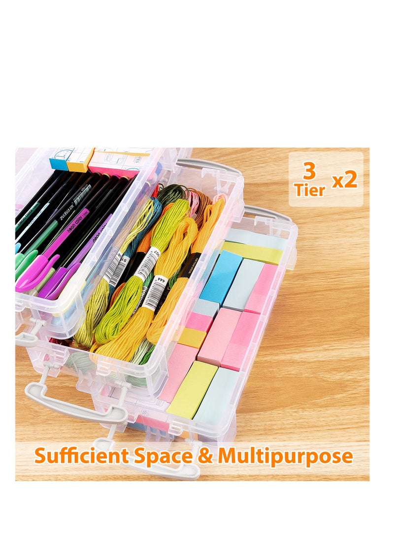 SYOSI Storage Box with Handles, 2 x 3 Tier Clear Plastic Storage Box with Lid, Pen Drawing Tools Container Lid, Portable Pencil Case for Art & Craft Toys, Sewing Accessories  - Image 5