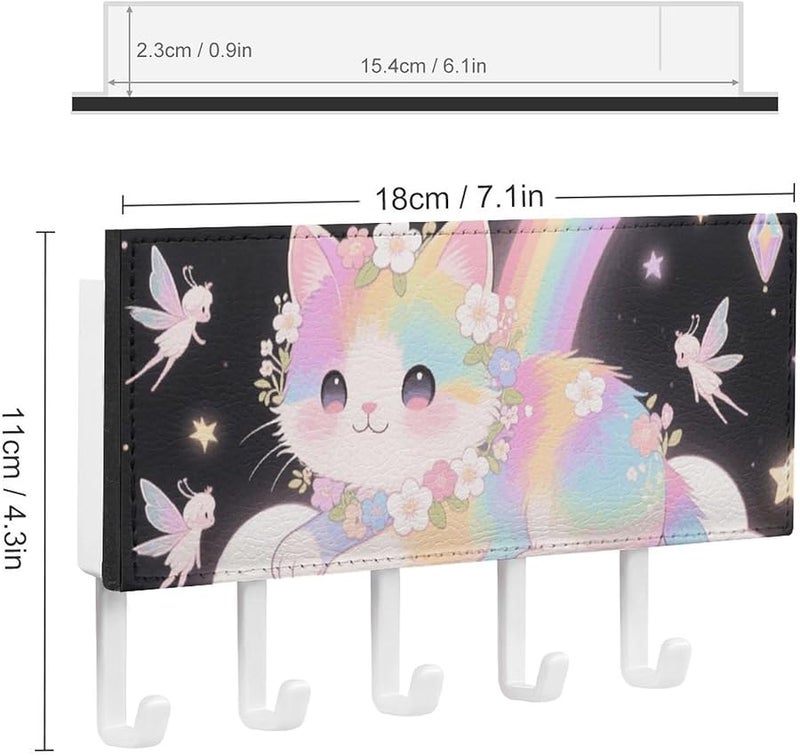 حامل مفاتيح Cat On The Cloud Wall مع 5 خطافات، منظف رف المفاتيح من جلد PU، وحدة تخزين المدخل - Image 3