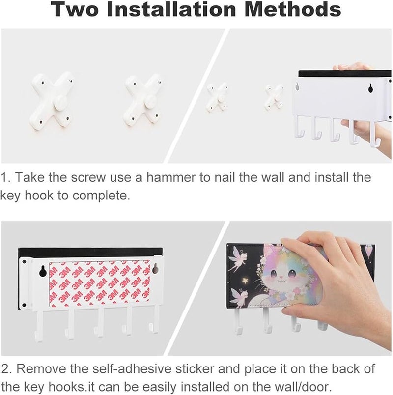 حامل مفاتيح Cat On The Cloud Wall مع 5 خطافات، منظف رف المفاتيح من جلد PU، وحدة تخزين المدخل - Image 4
