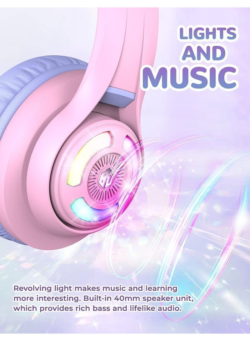 iClever BTH13 Bluetooth Kids Headphones, Cat Ear LED Light Up Wireless Kids Headphones with Volume Limited (74/85dBA), 50H Playtime, Children Headphones with MIC Over Ear for School/Tablet/PC - Image 4