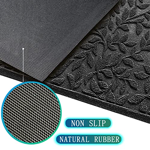 Bulijojo Sturdy Front Entrance Doormats,Durable Heavy Duty Welcome Mat,Thick Absorbent Natural Rubber Non Slip Mat,Easy Clean Entryway Mat 17x30 Inch Leaves Black - Image 3