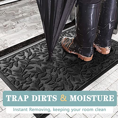 Bulijojo Sturdy Front Entrance Doormats,Durable Heavy Duty Welcome Mat,Thick Absorbent Natural Rubber Non Slip Mat,Easy Clean Entryway Mat 17x30 Inch Leaves Black - Image 5
