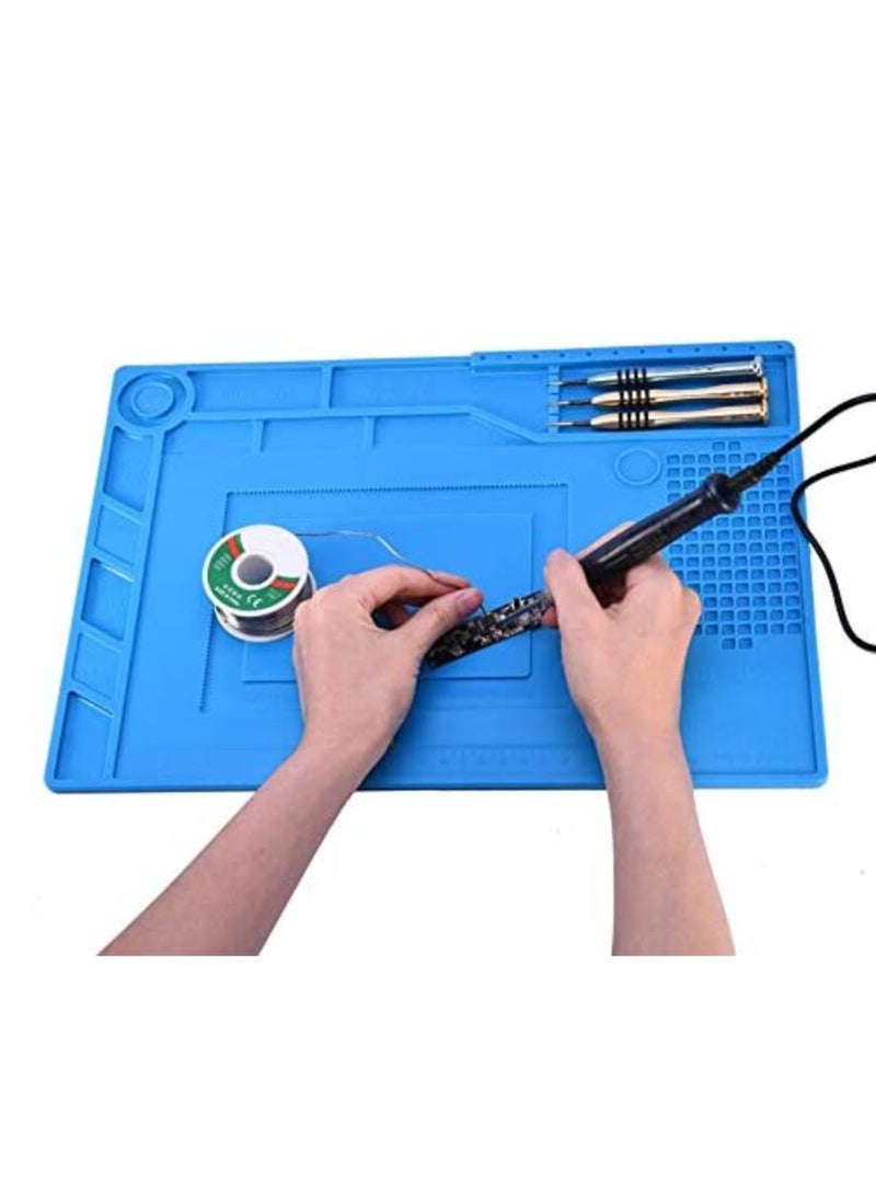 Rubik Basic Magnetic Heat Insulation Silicone Working Desk Mat Hot Air Gun BGA Soldering Repair Station Screw Pad S-150 Blue  - Image 3