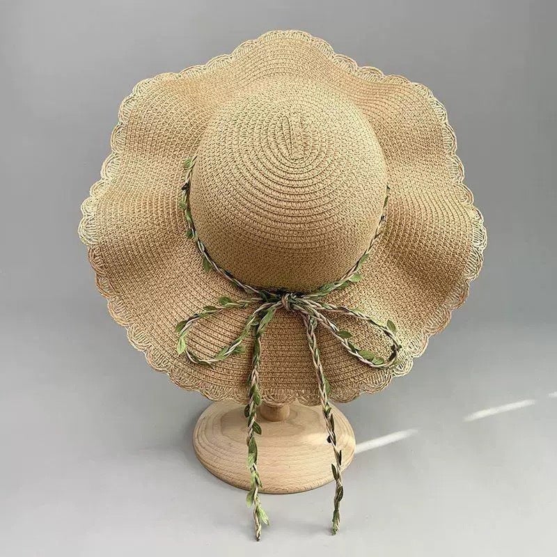 Summer Casual Straw Hat with Lace Trim - Sun Protection & Breathable Wide Brim Hat for Beach Outdoor