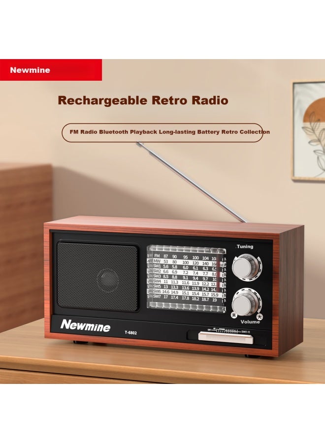 Newmine T-6802 Full-band Retro Radio, Semiconductor, Home Desktop, High-quality Surround Sound, Bluetooth Speaker, Practical Gift, Music Player For Elderly - Image 1