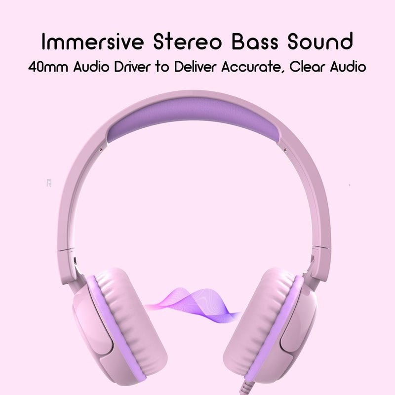 IMYB Kids Headphones, V1 Wired Stereo Foldable Tangle-Free 3.5mm Adjustable On-Ear Headphones for Kids for School/Toddlers/Childrens/Teens/Boys/Girls/Ipad/Tablet/Kindle/Phones/Travel/Plane (Pink) - Image 3