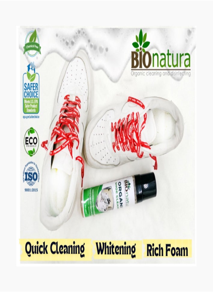 BioNatura - Organic Shoe Cleaner -250 ml ; Natural, Biodegradable, Non toxic & Eco friendly Foam Solution - Image 1