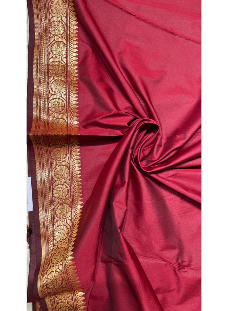 Celebrity Inspired Banarasi Semi Katan Silk Saree with Chand Tara Zari Work & Rich Pallu | Wedding & Reception Saree for Women | UAE | Maroon - Image 2