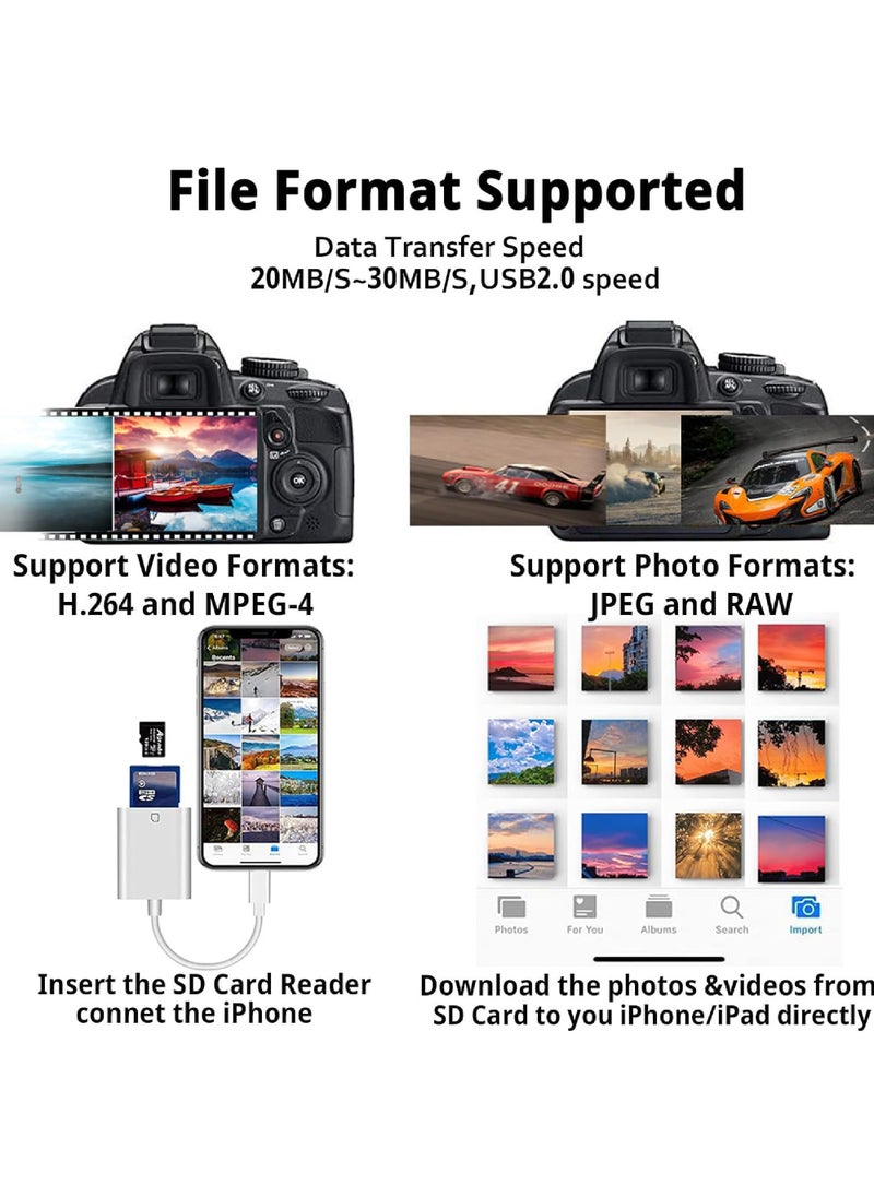 Rock Pow - (MFi Certified) Lightning to SD Card Camera Reader for iPhone iPad, 2 in 1 Dual Card Slot Supports SD and TF Card Portable Sd Card Adapter Plug and Play - Image 1