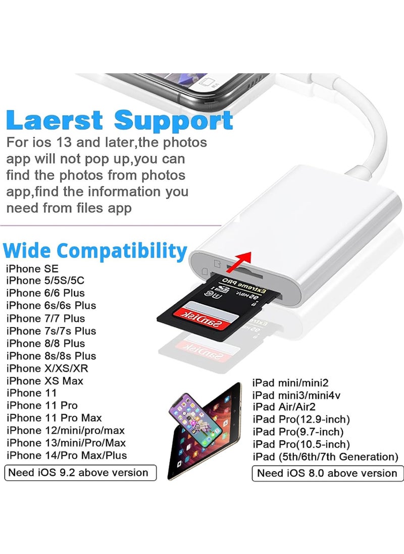 Rock Pow - (MFi Certified) Lightning to SD Card Camera Reader for iPhone iPad, 2 in 1 Dual Card Slot Supports SD and TF Card Portable Sd Card Adapter Plug and Play - Image 1