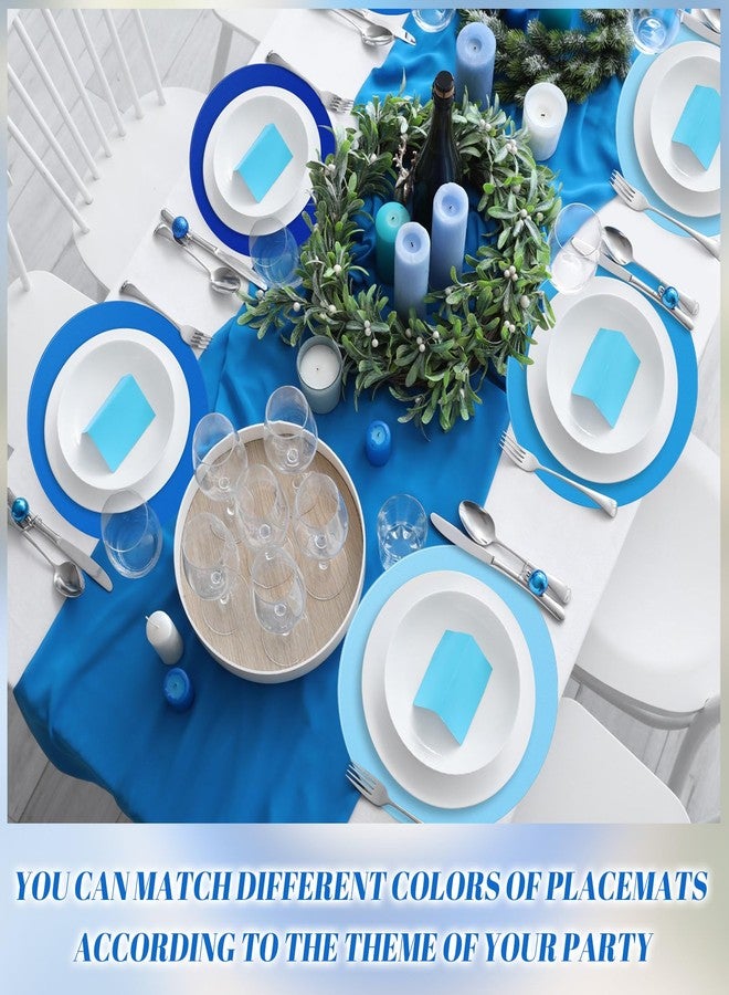 Moinchore 100 Pcs Blue Paper Place Mat 13 Inch Disposable Paper Placemat Table Scalloped Placemat for Spring Summer Wedding Bridal Shower Birthday Tea Party Supplies Home Dining Decor - Image 5