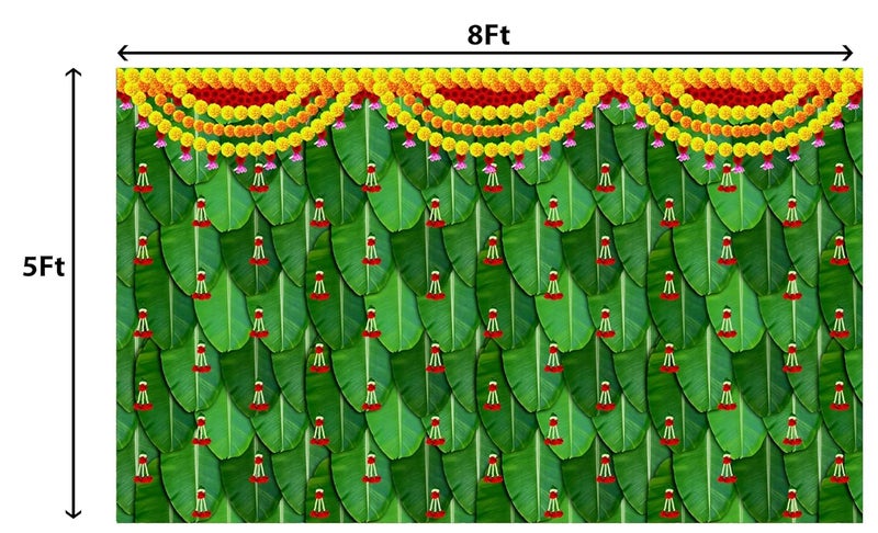 DHARA CREATION Dhara Banana Leaf Red Hanging Backdrop Cloth for Pooja 8ft x 5ft Ideal for Pooja Religious Ceremonies and Home Decor Washable Fabric - Image 2