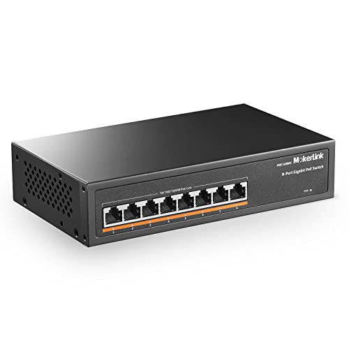 MokerLink 8 Port Gigabit PoE Switch, 8 PoE+ Ports 1000Mbps, 802.3af/at 120W, Metal Fanless Unmanaged Plug and Play - Image 1