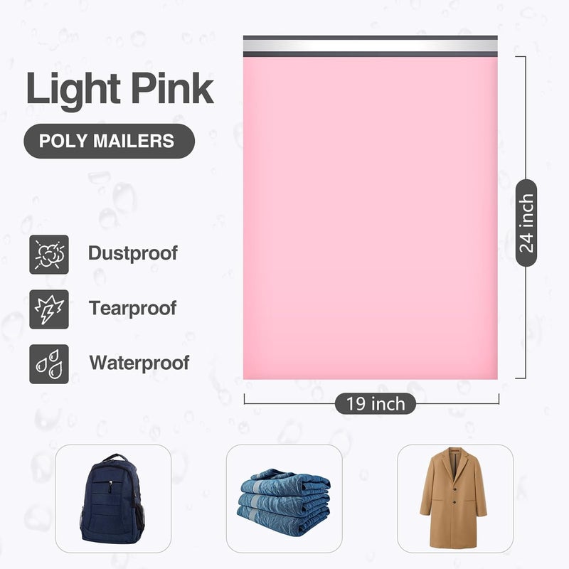 UCGOU Poly Mailers 19x24 Inch Light Pink 50 Pack Extra Large Shipping Bags Strong Thick Mailing Envelopes Self Seal Adhesive Waterproof and Tear Proof Boutique Postal for Clothing Quilt and More - Image 2
