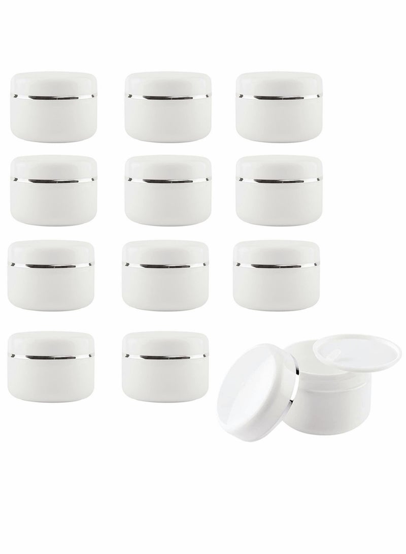 Y&D Cosmetic Sample Jars, 100ml/100g White Plastic Refillable Travel Pot Containers with Silver Dome Lids and Inner Liners for Makeup Creams Beauty Nails Jewelry（12Pcs ）  - Image 1