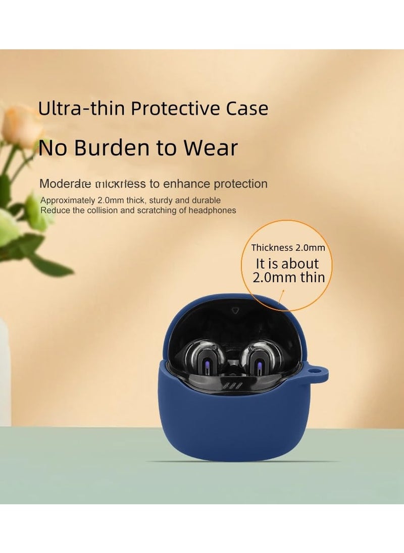 Silicone Case Compatible with JBL Tune Flex 2 Bluetooth Headphone Portable Scratch Shock Resistant Cover with Carabiner (Black)