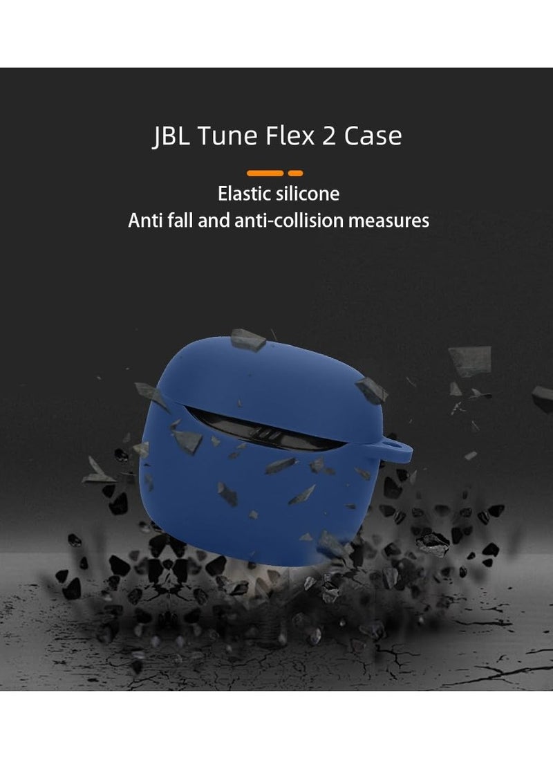 Silicone Case Compatible with JBL Tune Flex 2 Bluetooth Headphone Portable Scratch Shock Resistant Cover with Carabiner (Black)
