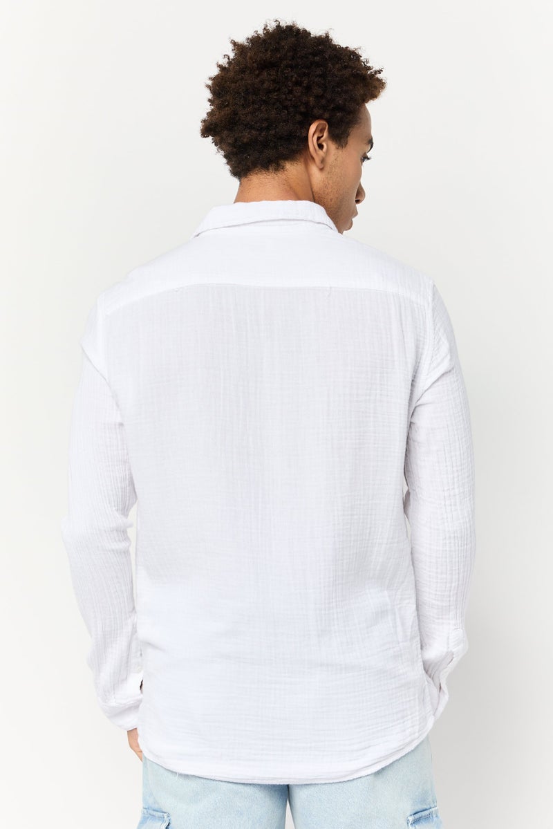 Celio Men Spread Collar Long Sleeve Solid Casual Shirt, White - Image 4
