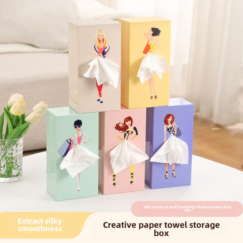 Cross-border tutu skirt girl face paper box cartoon animation girl tissue box cute desktop decoration decoration flying skirt box(Soothing Milk Apricot Coffee Girl Tissue Box) - Image 2