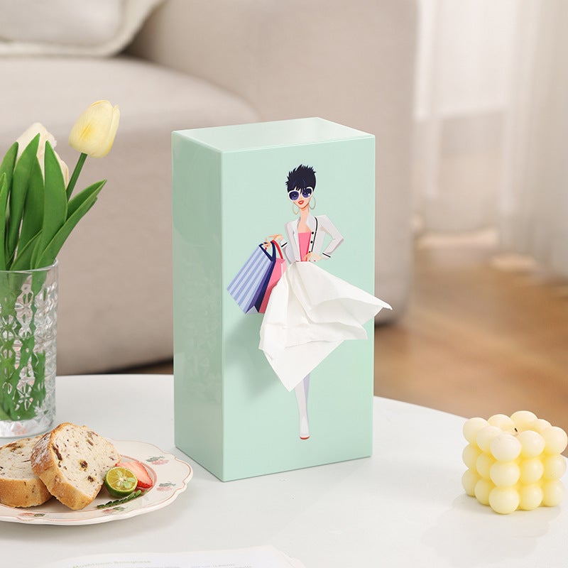 Cross-border tutu skirt girl face paper box cartoon animation girl tissue box cute desktop decoration decoration flying skirt box(Soothing Milk Apricot Coffee Girl Tissue Box) - Image 5