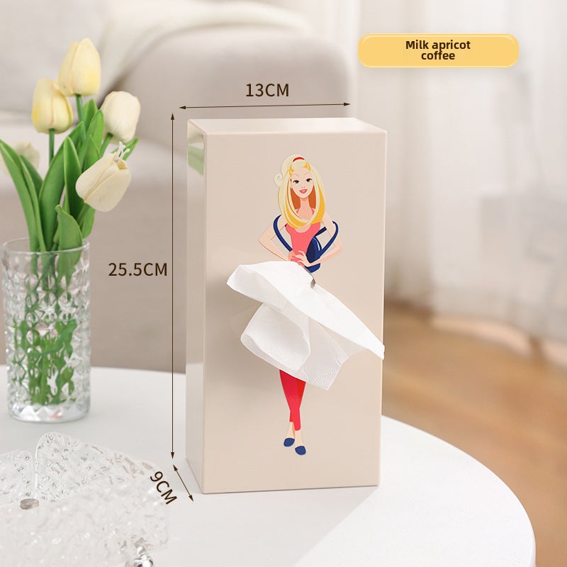 Cross-border tutu skirt girl face paper box cartoon animation girl tissue box cute desktop decoration decoration flying skirt box(Soothing Milk Apricot Coffee Girl Tissue Box) - Image 1