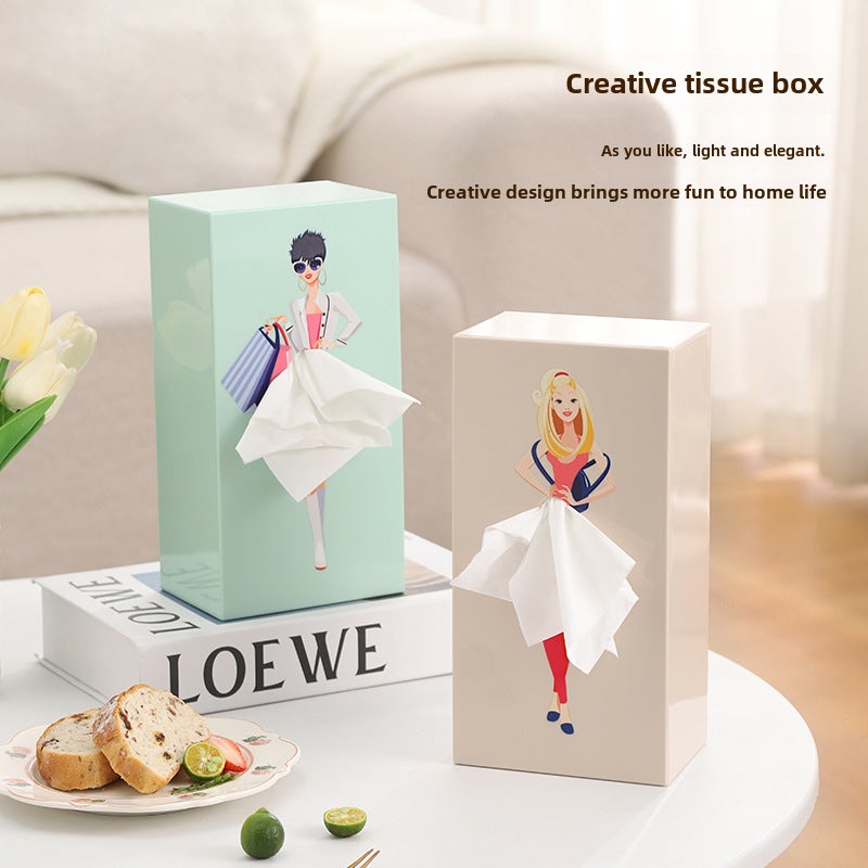 Cross-border tutu skirt girl face paper box cartoon animation girl tissue box cute desktop decoration decoration flying skirt box(Soothing Milk Apricot Coffee Girl Tissue Box) - Image 3