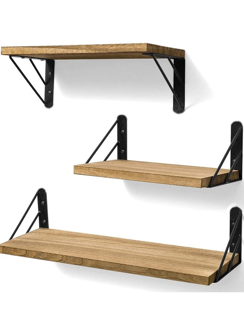 KYD Set of 3 Wall Shelves for Bedroom Decor, Floating Wall Shelves for Living Room Kitchen Storage, Wall Mounted Rustic Wood Shelves for Kids Books, Small Shelf for Bathroom  - Image 1