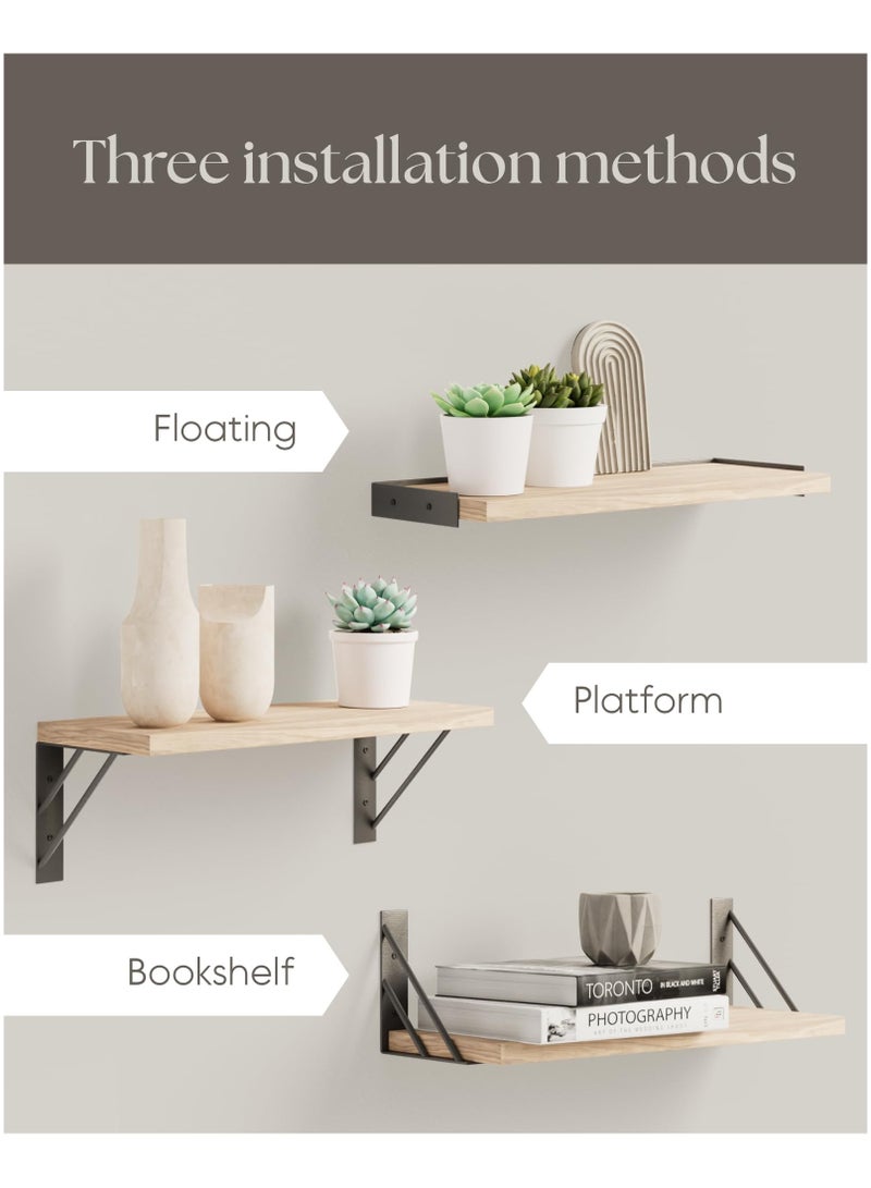 KYD Set of 3 Wall Shelves for Bedroom Decor, Floating Wall Shelves for Living Room Kitchen Storage, Wall Mounted Rustic Wood Shelves for Kids Books, Small Shelf for Bathroom  - Image 3