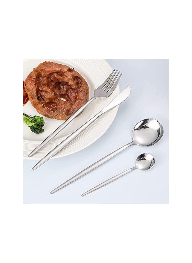 IAF - Cutlery Set, 24-Piece Stainless Steel Flatware Set with Stand, Tableware Silverware Set with Spoon/Knife/Fork Set, Service for 6, Dishwasher Safe and Easy Clean (silver) - Image 1