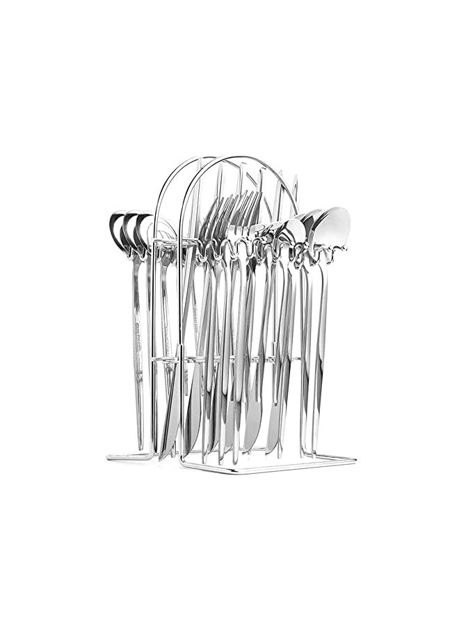 IAF - Cutlery Set, 24-Piece Stainless Steel Flatware Set with Stand, Tableware Silverware Set with Spoon/Knife/Fork Set, Service for 6, Dishwasher Safe and Easy Clean (silver) - Image 1