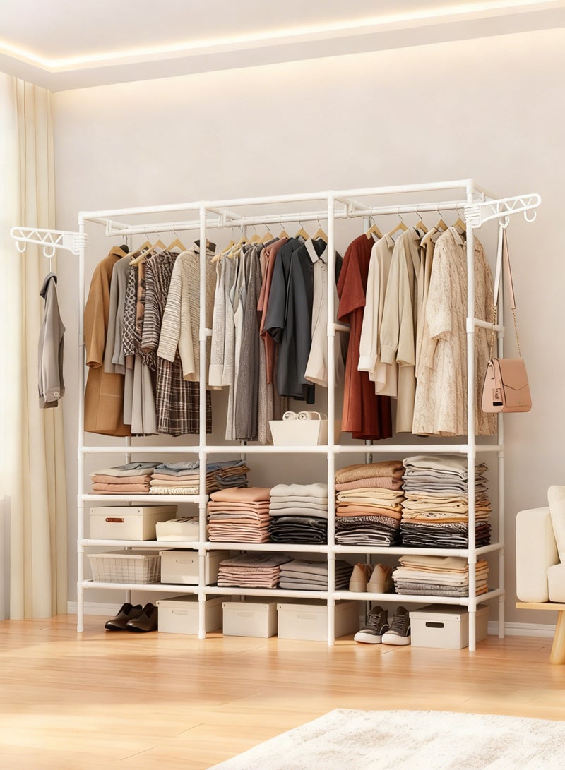WAMIT Wardrobe Closet,Portable Clothes Rack with 4 Tiers Shelves,Metal Clothing Racks Shoe Clothing Organizer Shelves Freestanding Closet Organizers and Storage System for Home Office Bedroom, White - Image 1