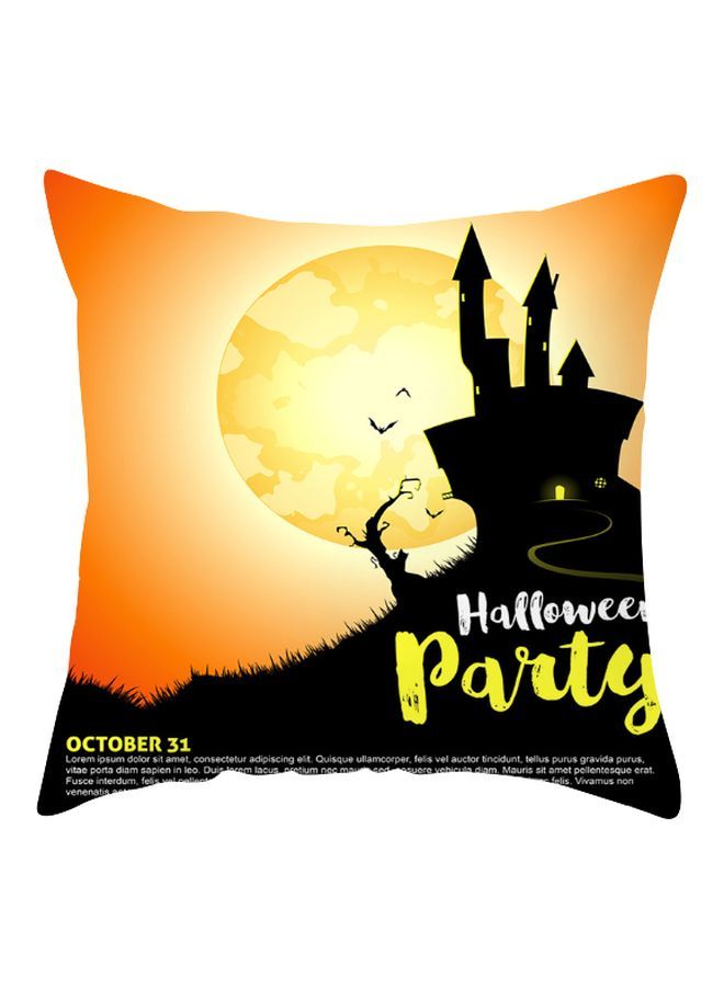 NIBEMINENT Halloween Printed Cushion Cover Orange/Yellow/Black 45x45cm