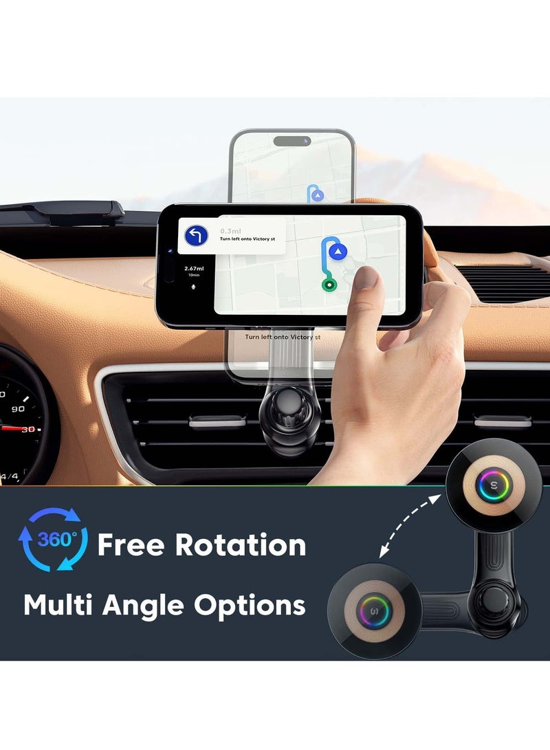 KASTWAVE Car Mount Charger for MagSafe, 360 Adjustable Magnetic Wireless Car Charger with RGB Light, Air Vent Magnetic Phone Holder Charger for iPhone 14 13 12 Series (with Car Adapter) - Image 4
