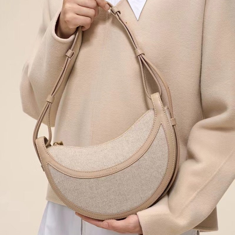 Polene Genuine Leather Crossbody Bag Niche High-End Feel Top Layer Cow Leather Underarm Bag Outer Factory Export Khaki
