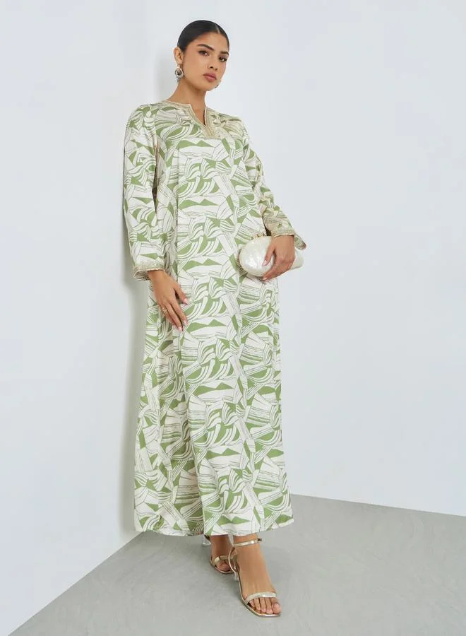 Green All Over Digital Print Jalabiya