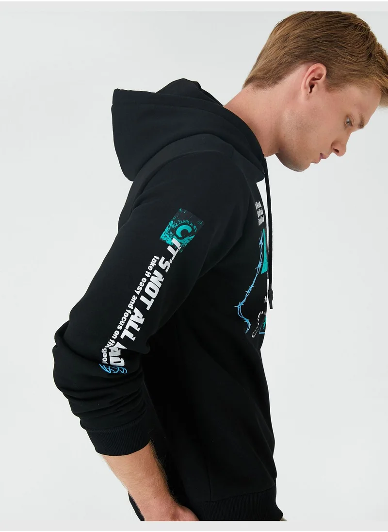 كوتون Printed Hoodie Long Sleeve