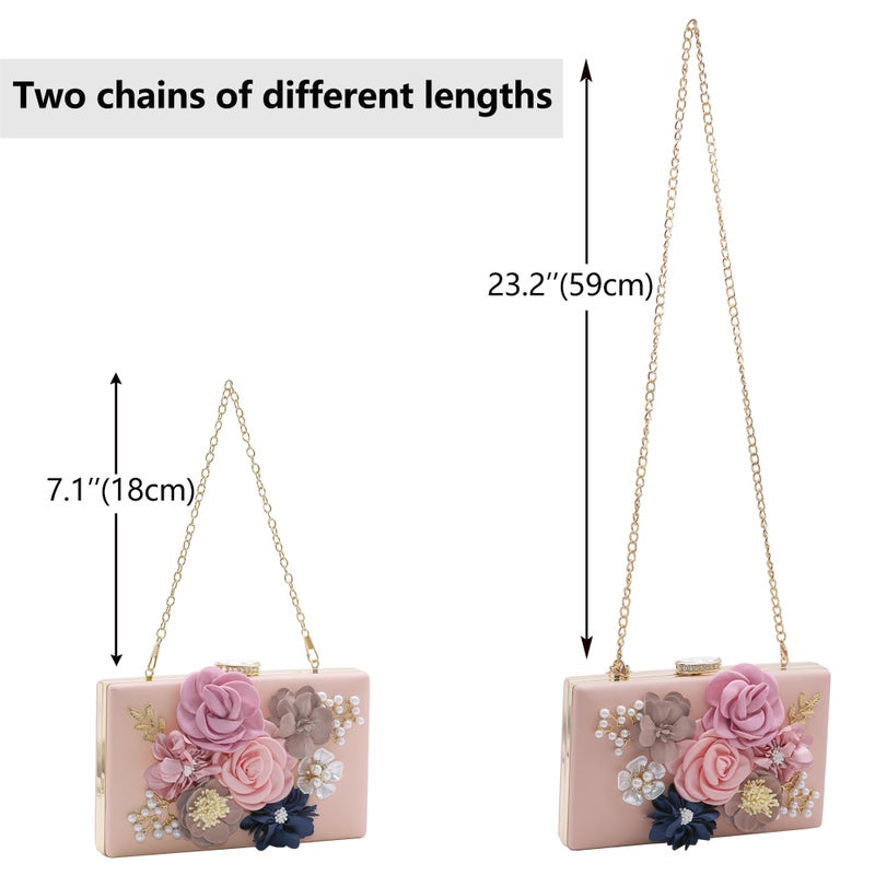 Milisente Evening Bag for Women, Flower Wedding Evening Clutch Purse Bride Floral Clutch Bag (Light Pink) - Image 4