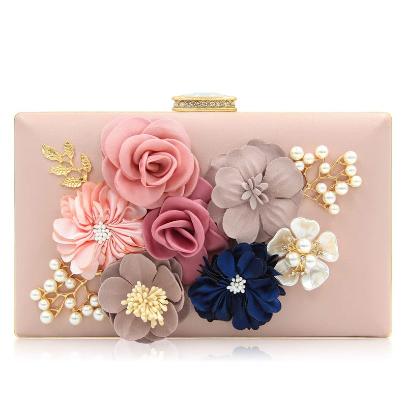 Milisente Evening Bag for Women, Flower Wedding Evening Clutch Purse Bride Floral Clutch Bag (Light Pink) - Image 1