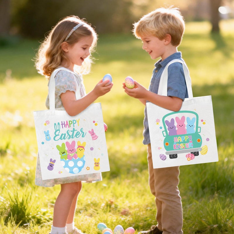 Zainpe 3Pcs Easter Gift Canvas Bags Egg Bunny Tote Treat Bags with Handle for Kids, Reusable Large Capacity Handbag Happy Easter Rabbit Chick Trick Baskets Handbags Spring Candy Party Favor Supplies - Image 5
