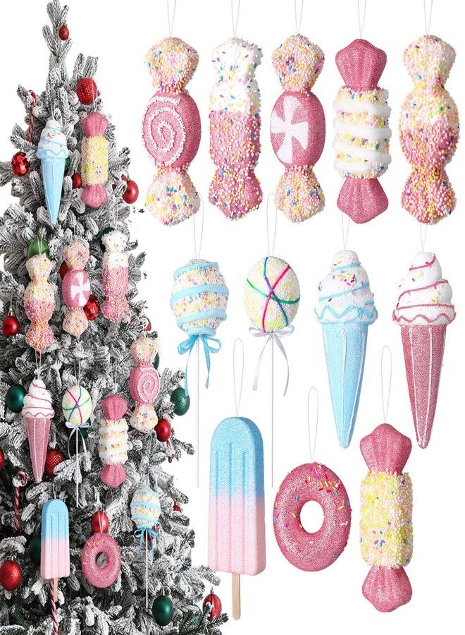 Poen مجموعة زينة عيد الميلاد من بوين، 12 قطعة، حلوى وردية فاتحة، زينة شجرة عيد الميلاد، 5.9 بوصة، مصاصات كبيرة، دونات، آيس كريم، كرات زينة لشجرة عيد الميلاد، إكليل منزلي داخلي، هدايا حرفية - Image 1