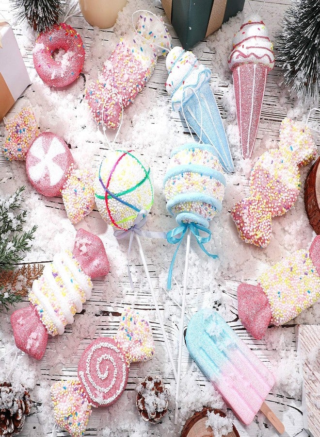 Poen مجموعة زينة عيد الميلاد من بوين، 12 قطعة، حلوى وردية فاتحة، زينة شجرة عيد الميلاد، 5.9 بوصة، مصاصات كبيرة، دونات، آيس كريم، كرات زينة لشجرة عيد الميلاد، إكليل منزلي داخلي، هدايا حرفية - Image 3