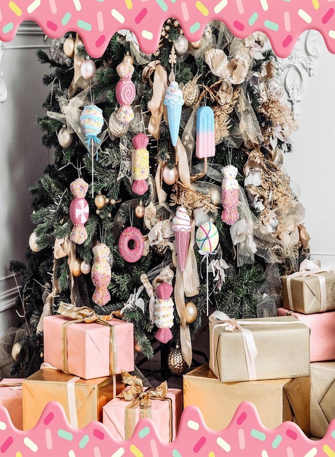 Poen مجموعة زينة عيد الميلاد من بوين، 12 قطعة، حلوى وردية فاتحة، زينة شجرة عيد الميلاد، 5.9 بوصة، مصاصات كبيرة، دونات، آيس كريم، كرات زينة لشجرة عيد الميلاد، إكليل منزلي داخلي، هدايا حرفية - Image 4