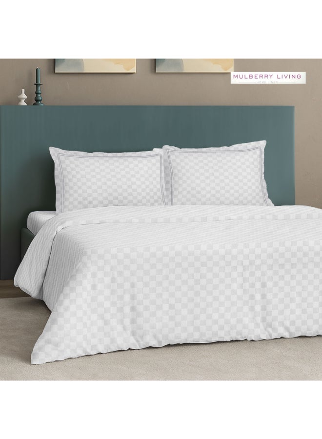 مالبيري ليفينج غطاء لحاف قطني % بنسيج  بتصميم شبكي حضري مقاس كوين  ×  سم كاروهات أبيض - Image 5