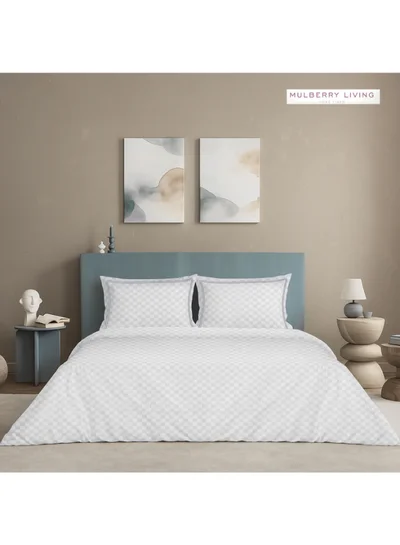 MULBERRY LIVING 100% Cotton Queen Duvet Cover - 300 TC Urban Grid (Checks). Width 240 x Length 220cms - White