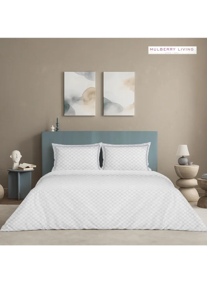 مالبيري ليفينج غطاء لحاف قطني % بنسيج  بتصميم شبكي حضري مقاس كوين  ×  سم كاروهات أبيض